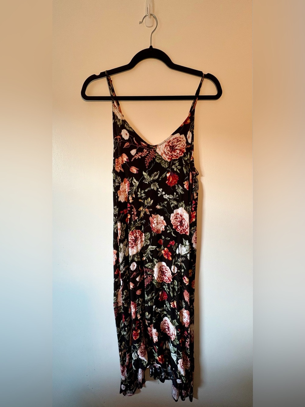 90’s- style Ambiance Black Maxi Dress with Pink and Red Rose Print